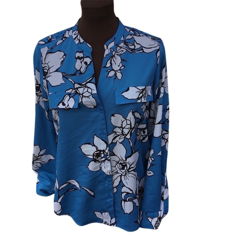 Calvin Klein Women's Floral Long Sleeve‎ Blouse Blue Size S